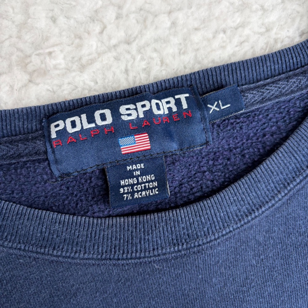 Vintage Polo Sport Ralph Lauren American Flag Sweatshirt Navy Blue Mens XL Y2K - Picture 3 of 6